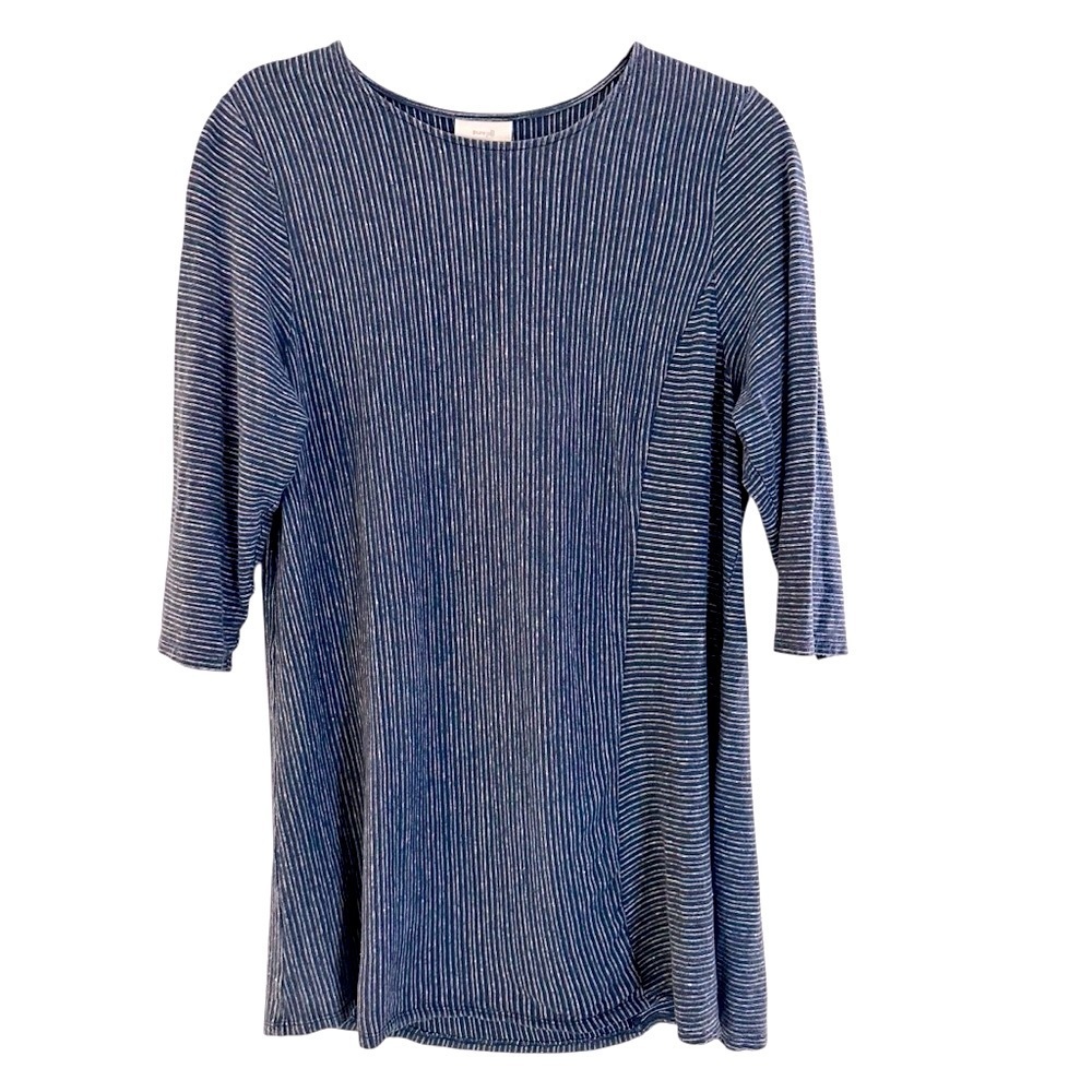 J. Jill blue striped Lagenlook hemp and organic cotton tunic top Large